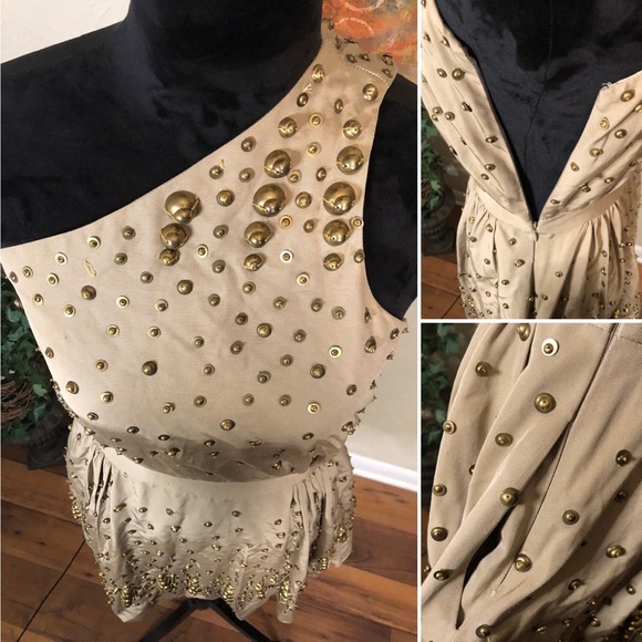 Adam Lippes Silk Metal Stud Embellished Mini Dress - Picture 2 of 6